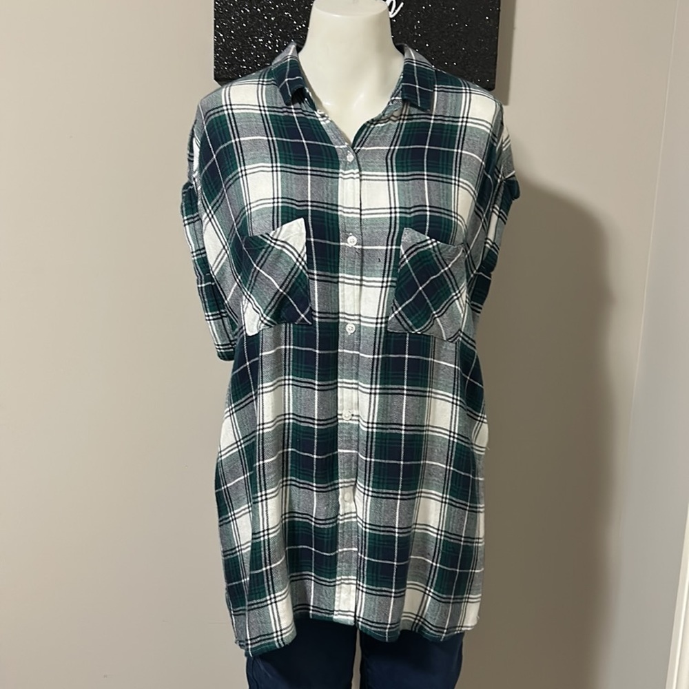 RAILS Green and Black Plaid Sleeveless Button Front Flannel Top Sz L